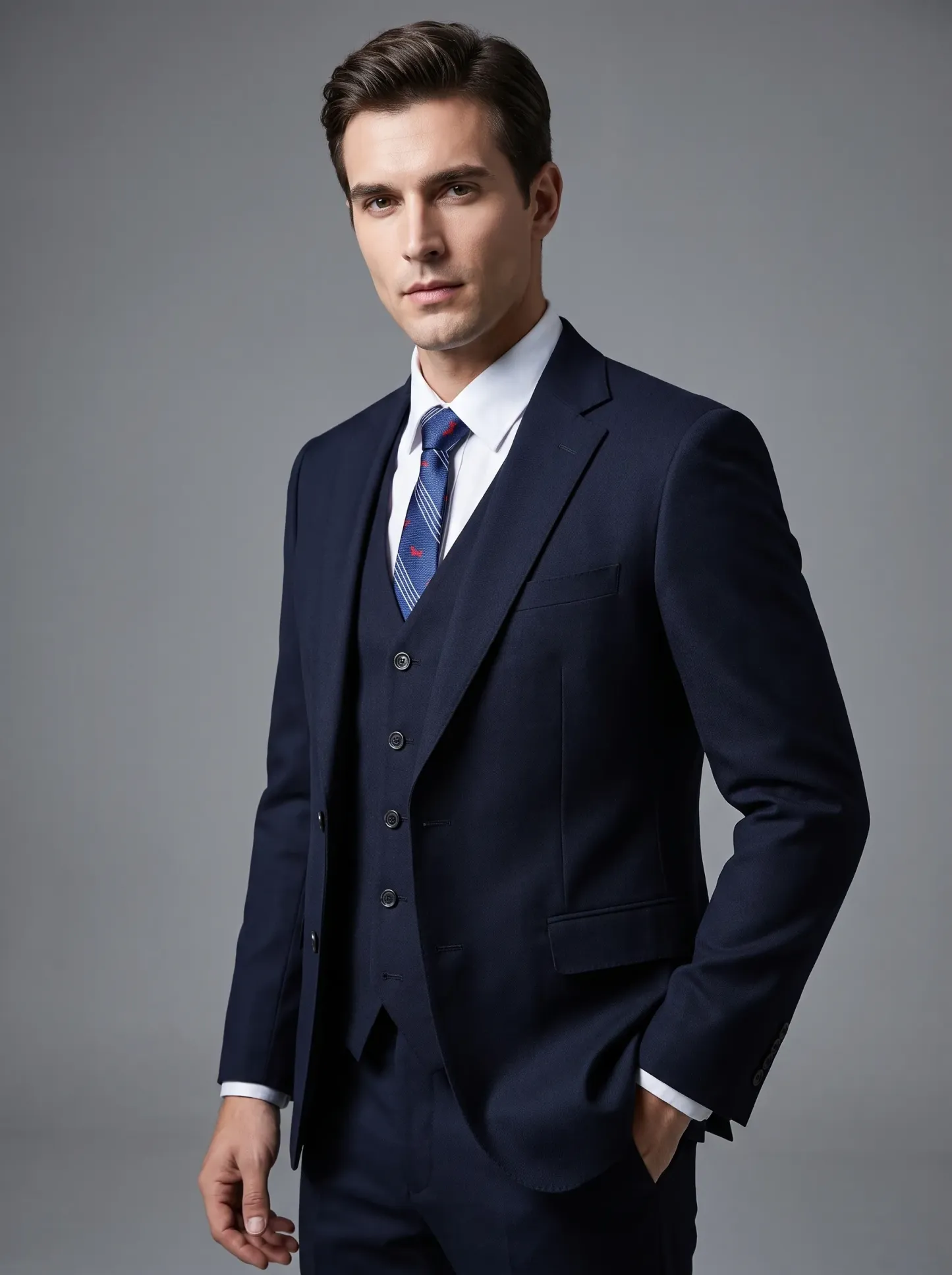 [Copy]Classic Navy Blue Single-Breasted Formal Suit | Men's Modern Slim Fit Notch Lapel 2-Piece Tuxedo