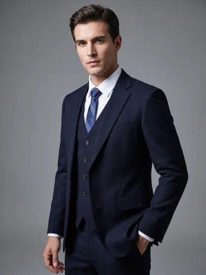 [Copy]Classic Navy Blue Single-Breasted Formal Suit | Men's Modern Slim Fit Notch Lapel 2-Piece Tuxedo