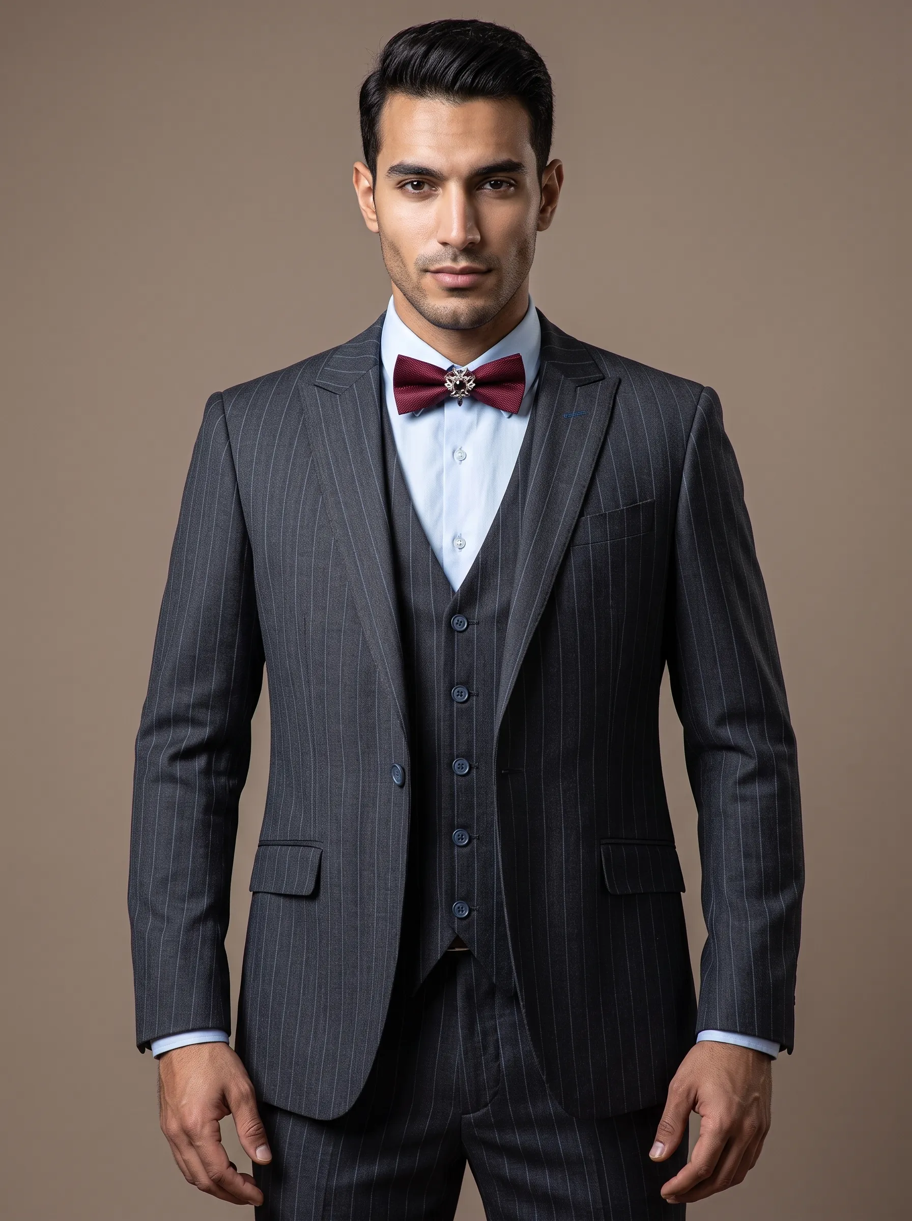 [Copy]Classic Navy Blue 3-Piece Formal Suit | Men's Modern Slim Fit Notch Lapel Business Tuxedo
