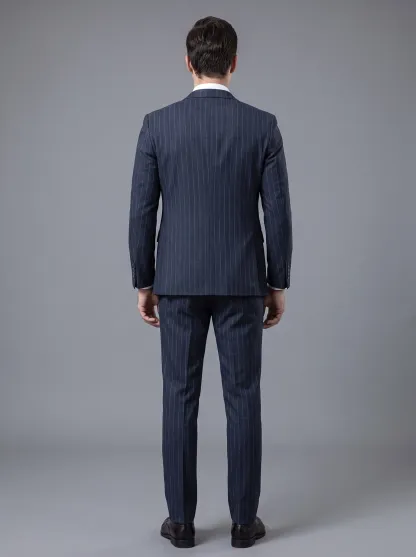 [Copy]Classic Navy Blue 3-Piece Formal Suit | Men's Modern Slim Fit Notch Lapel Business Tuxedo