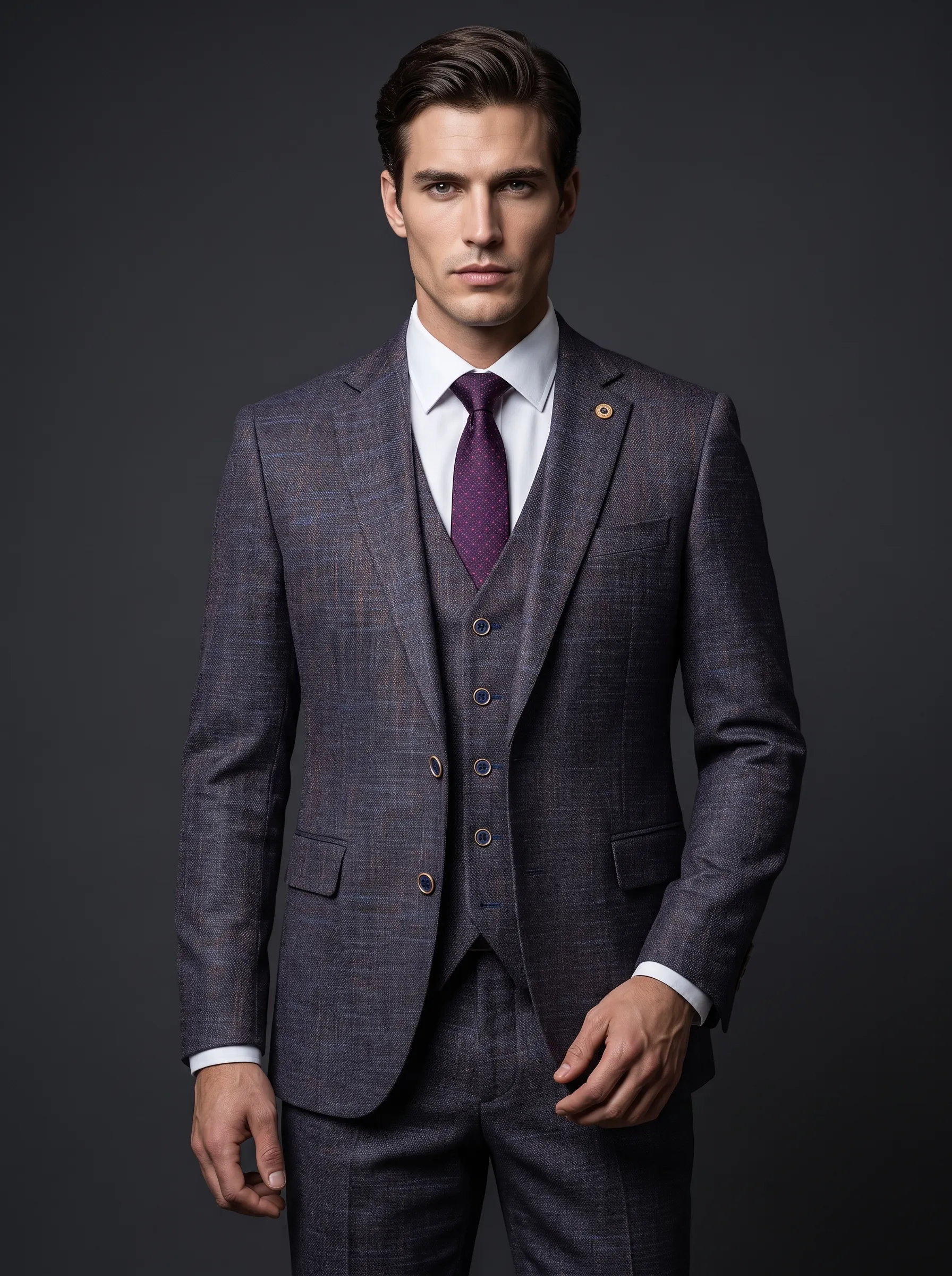 [Copy]Dapper Charcoal Pinstripe 3-Piece Formal Suit | Men's Modern Slim Fit Notch Lapel Business Tuxedo