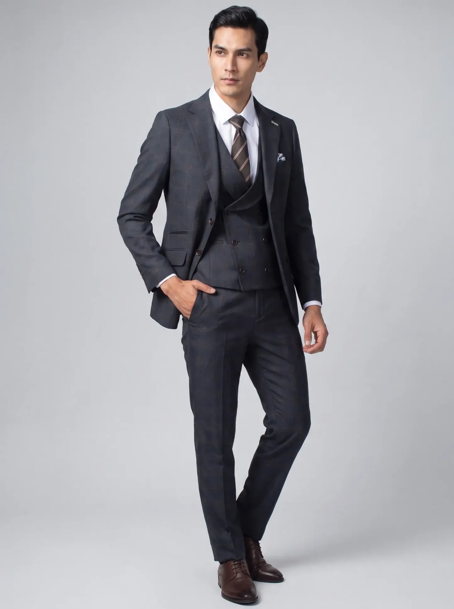 [Copy]Sophisticated Textured Slate Grey 3-Piece Formal Suit | Men's Modern Slim Fit Notch Lapel Business Suit