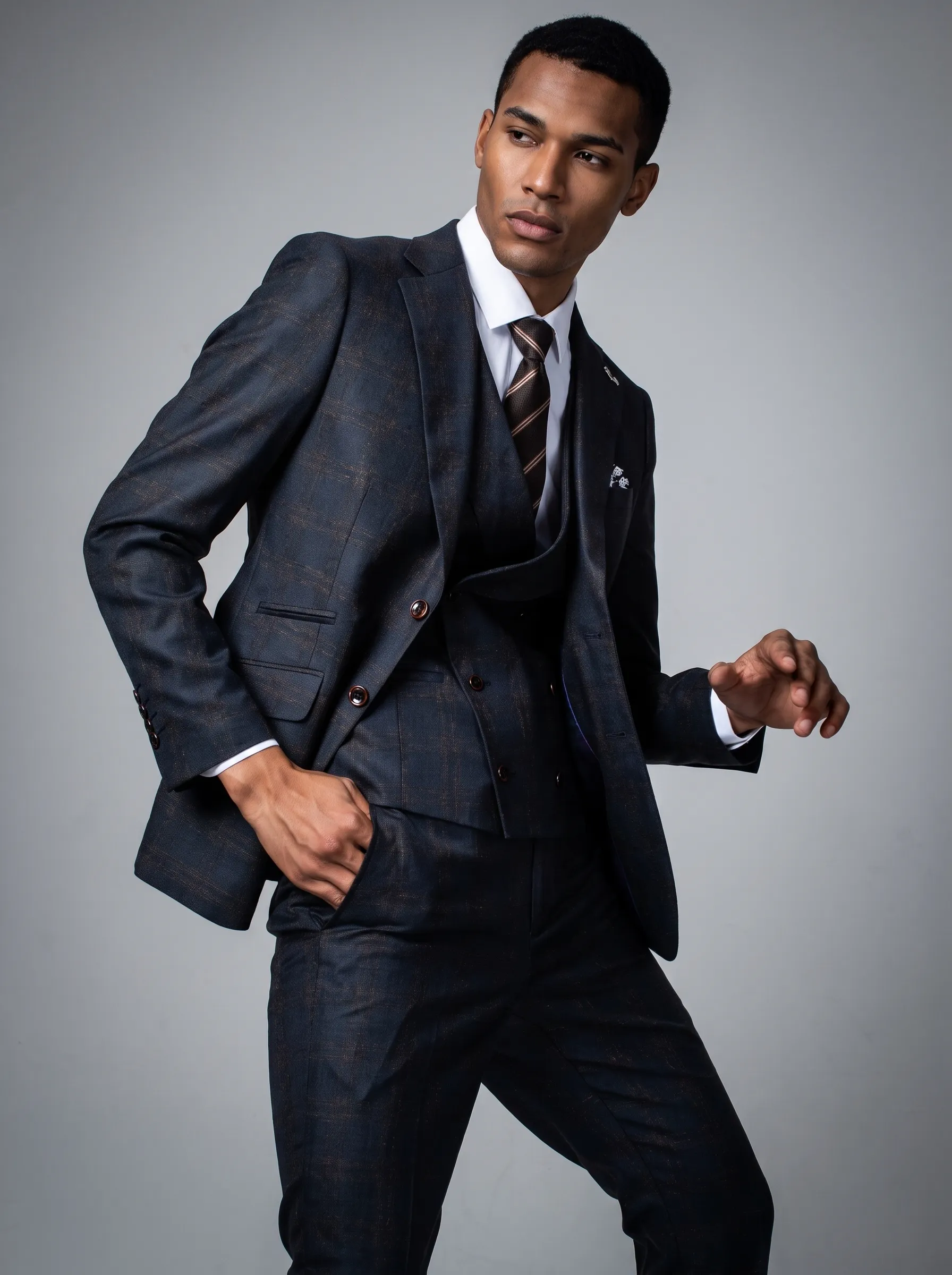 [Copy]Sophisticated Textured Slate Grey 3-Piece Formal Suit | Men's Modern Slim Fit Notch Lapel Business Suit