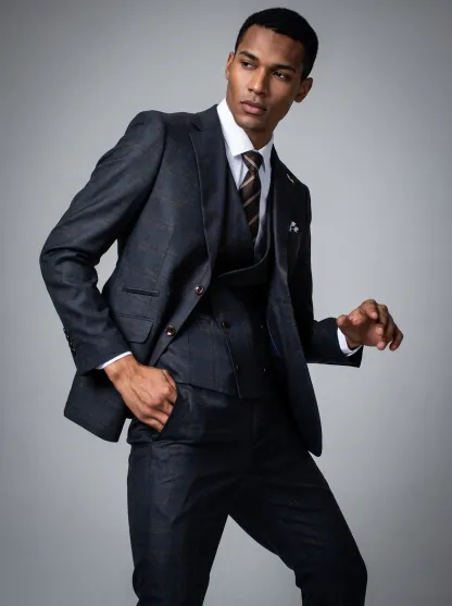 [Copy]Sophisticated Textured Slate Grey 3-Piece Formal Suit | Men's Modern Slim Fit Notch Lapel Business Suit