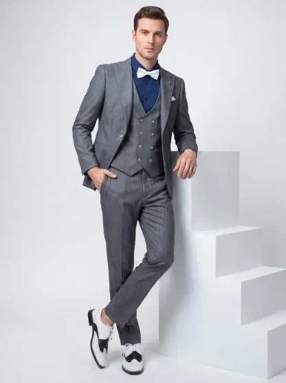 [Copy]Dapper Dark Plaid 3-Piece Formal Suit | Men's Slim Fit Double-Breasted Vest Notch Lapel Business Tuxedo