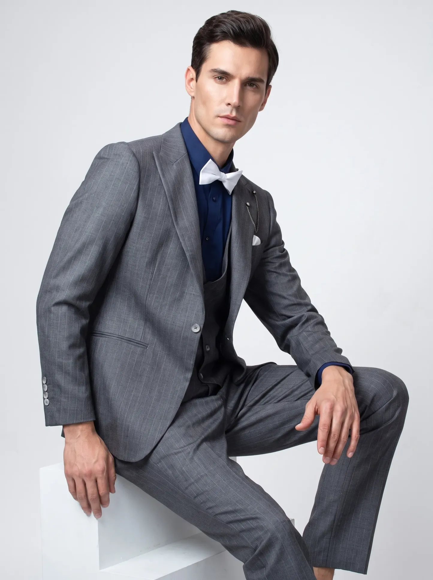[Copy]Dapper Dark Plaid 3-Piece Formal Suit | Men's Slim Fit Double-Breasted Vest Notch Lapel Business Tuxedo