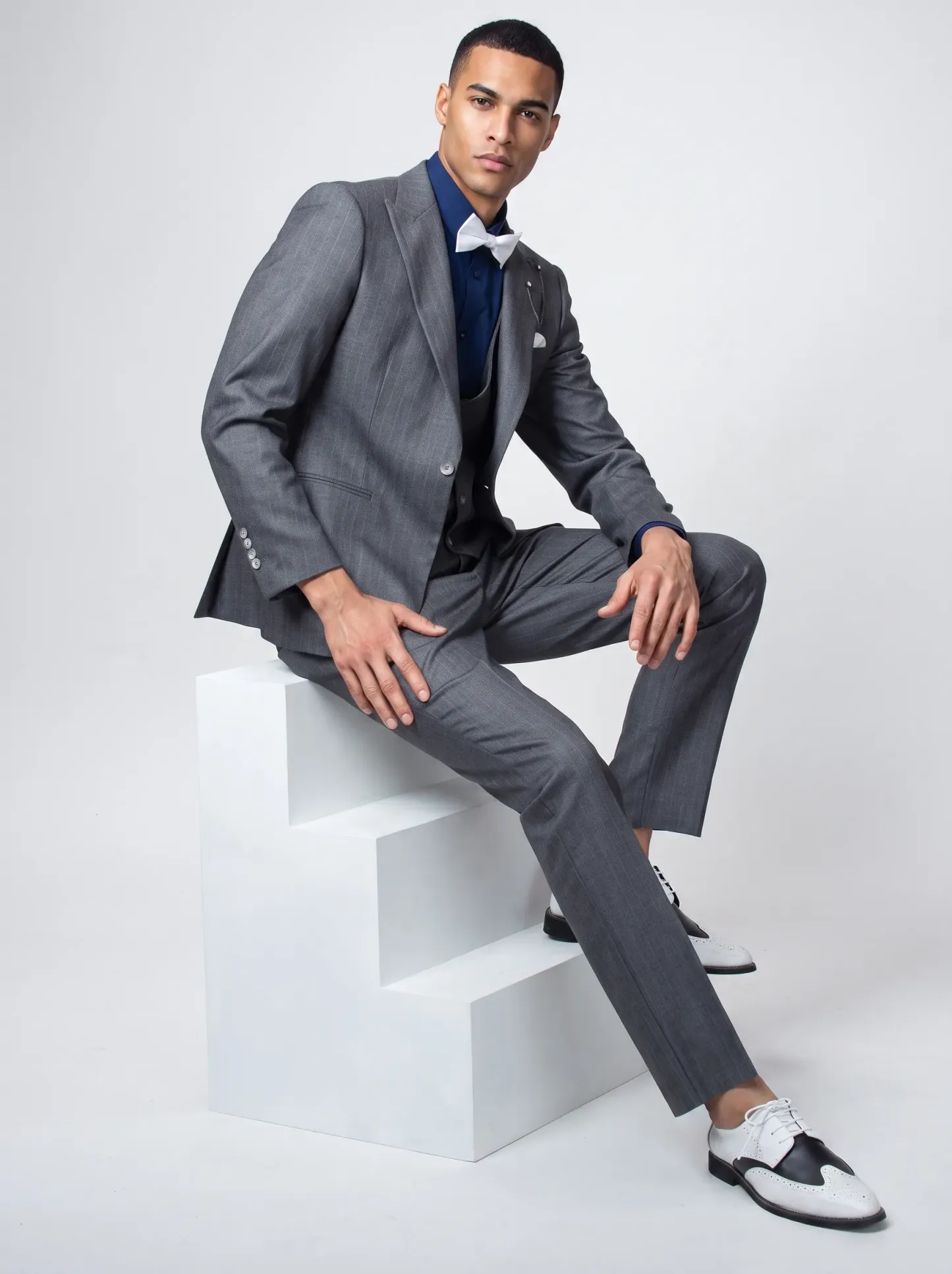 [Copy]Dapper Dark Plaid 3-Piece Formal Suit | Men's Slim Fit Double-Breasted Vest Notch Lapel Business Tuxedo