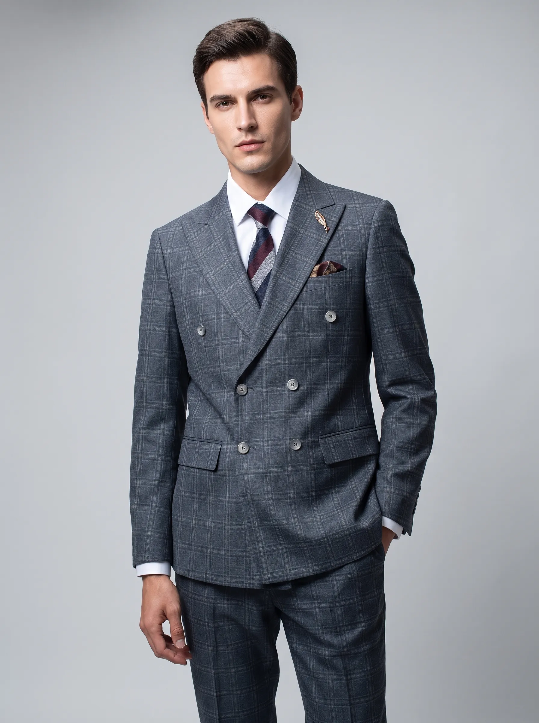 [Copy]Dapper Medium Grey Pinstripe 3-Piece Formal Suit | Men's Modern Slim Fit Notch Lapel Business Tuxedo