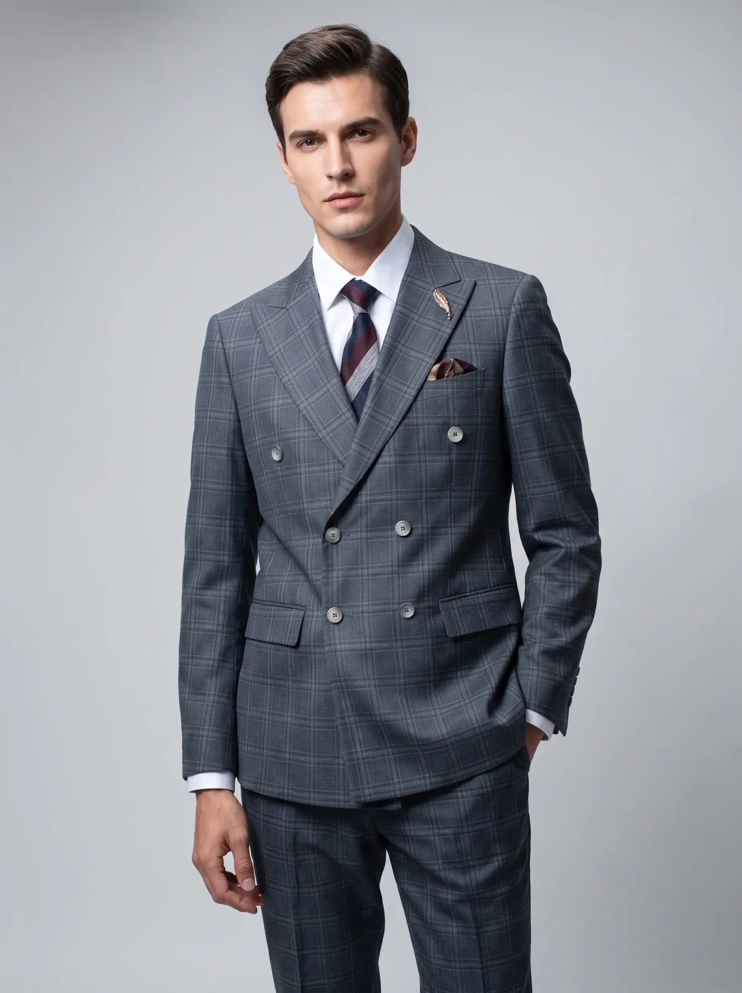 [Copy]Dapper Medium Grey Pinstripe 3-Piece Formal Suit | Men's Modern Slim Fit Notch Lapel Business Tuxedo