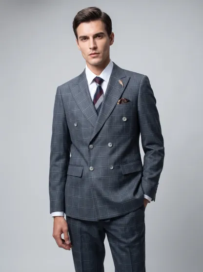 [Copy]Dapper Medium Grey Pinstripe 3-Piece Formal Suit | Men's Modern Slim Fit Notch Lapel Business Tuxedo