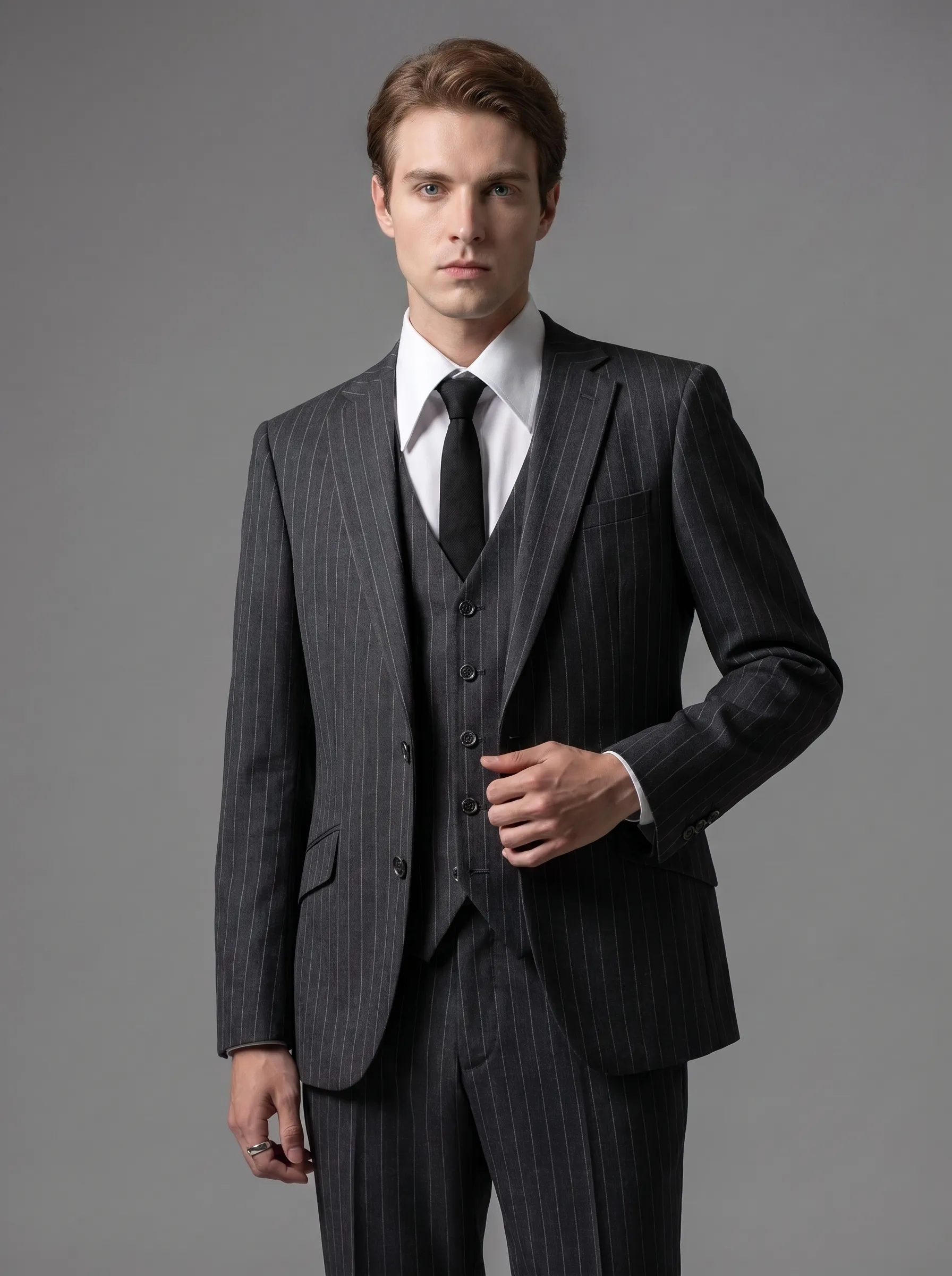 [Copy]Dapper Medium Grey Plaid Double-Breasted Suit | Men's Slim Fit Peak Lapel 2-Piece Formal Tuxedo