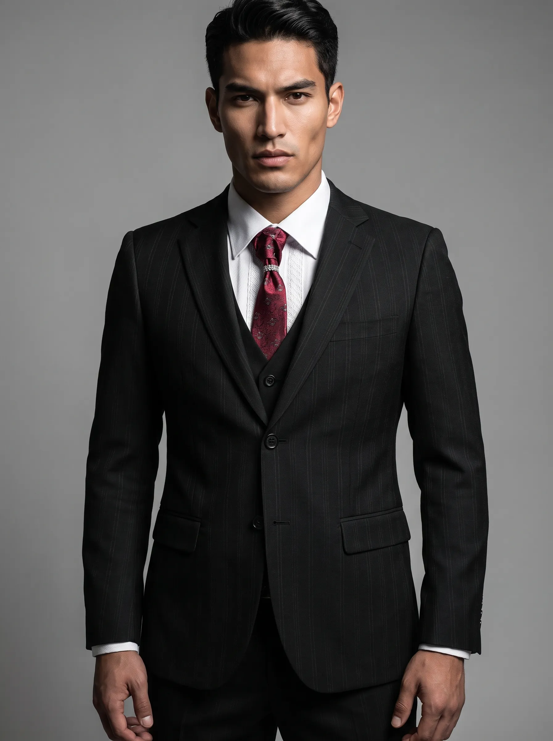 [Copy]Dapper Dark Charcoal Pinstripe 3-Piece Formal Suit | Men's Modern Slim Fit Notch Lapel Business Tuxedo