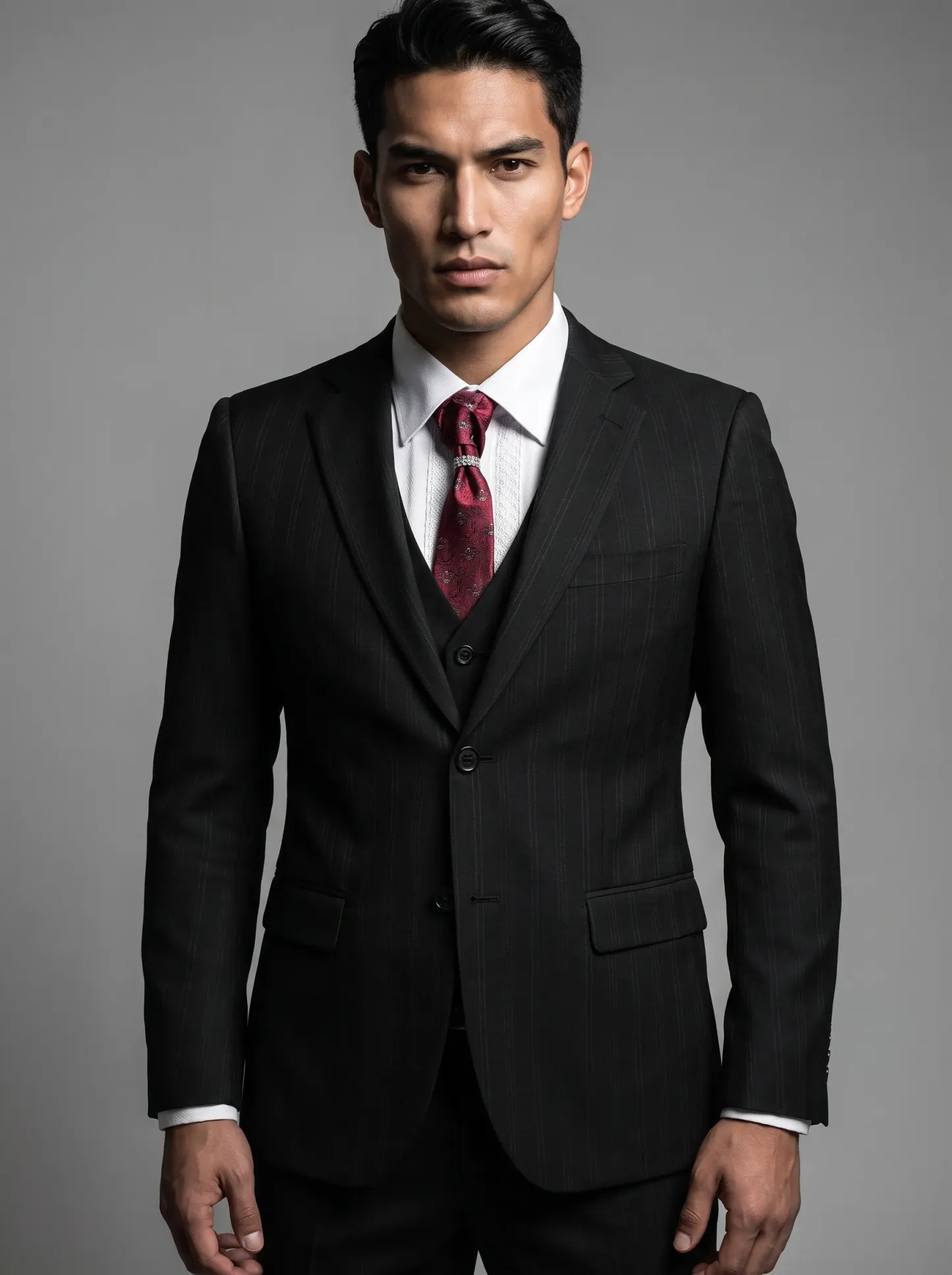 [Copy]Dapper Dark Charcoal Pinstripe 3-Piece Formal Suit | Men's Modern Slim Fit Notch Lapel Business Tuxedo