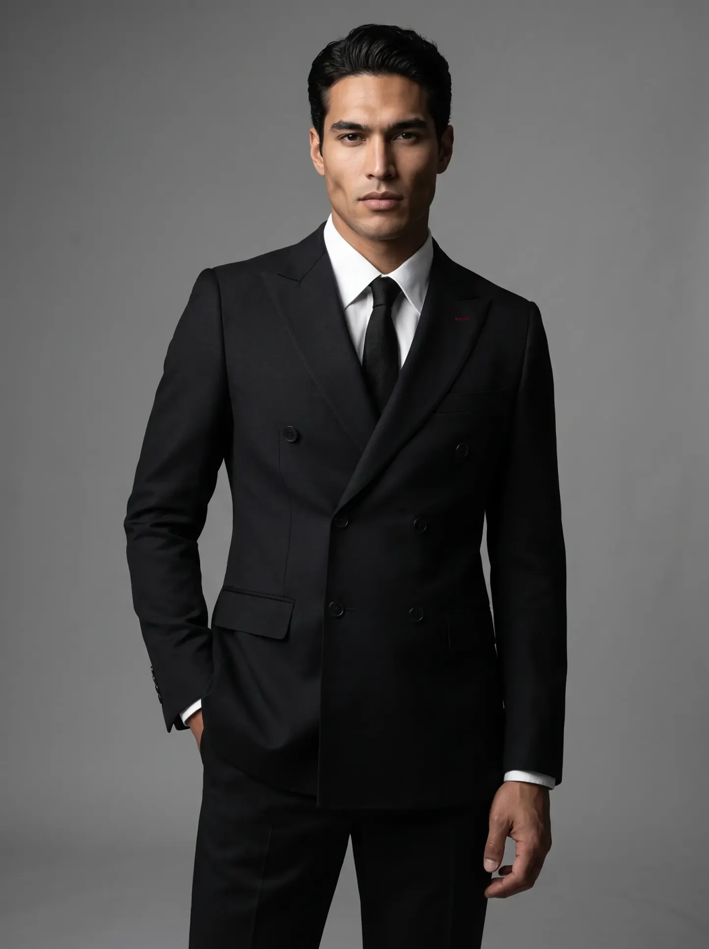 [Copy]Classic Jet Black Subtle Pinstripe 3-Piece Formal Suit | Men's Modern Slim Fit Notch Lapel Business Tuxedo