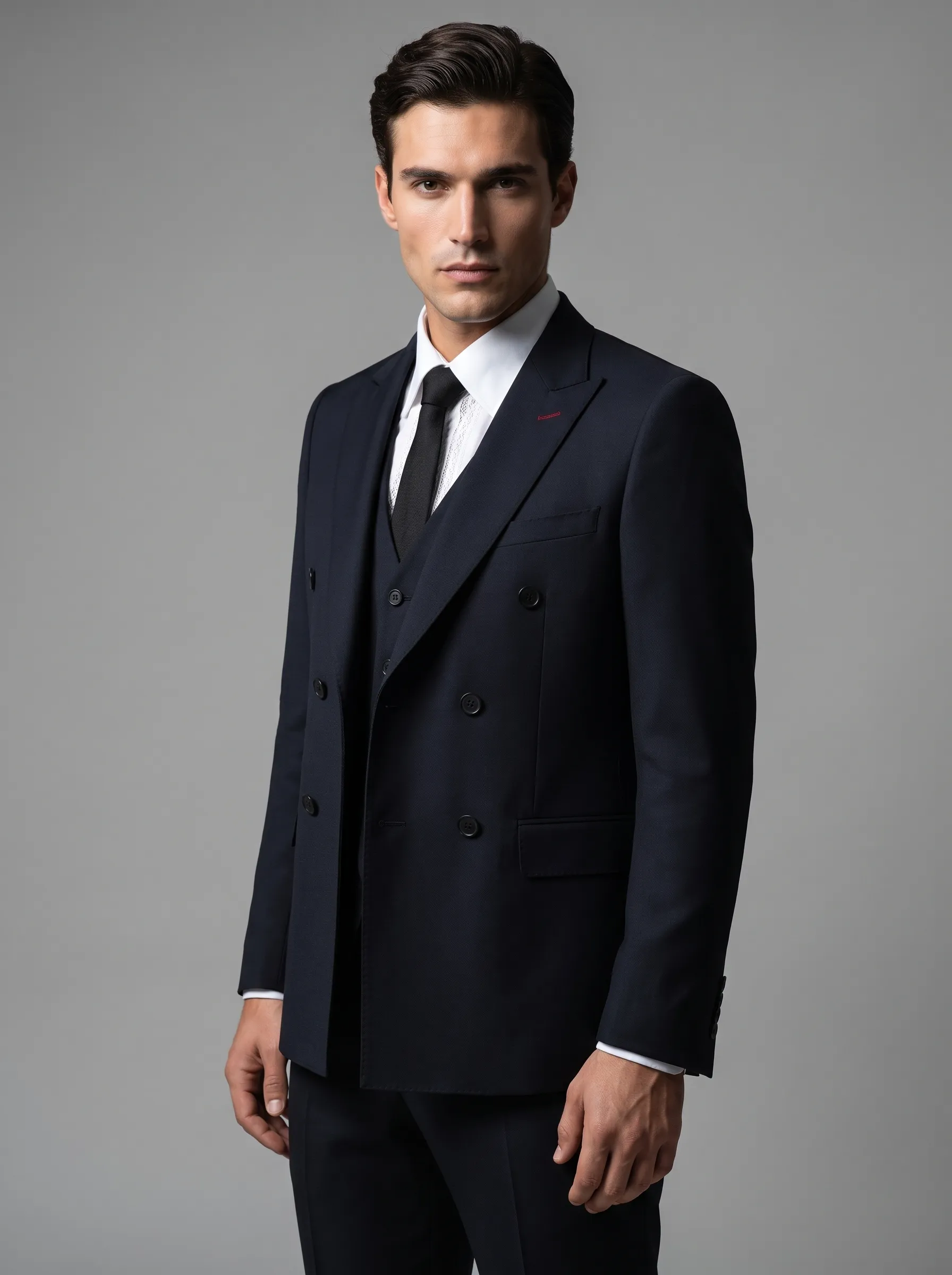 [Copy]Classic Jet Black Subtle Pinstripe 3-Piece Formal Suit | Men's Modern Slim Fit Notch Lapel Business Tuxedo