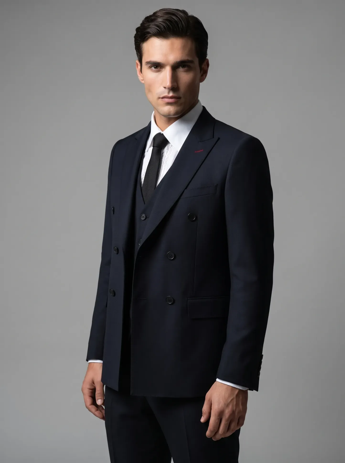 [Copy]Classic Jet Black Subtle Pinstripe 3-Piece Formal Suit | Men's Modern Slim Fit Notch Lapel Business Tuxedo