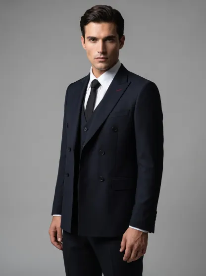 [Copy]Classic Jet Black Subtle Pinstripe 3-Piece Formal Suit | Men's Modern Slim Fit Notch Lapel Business Tuxedo