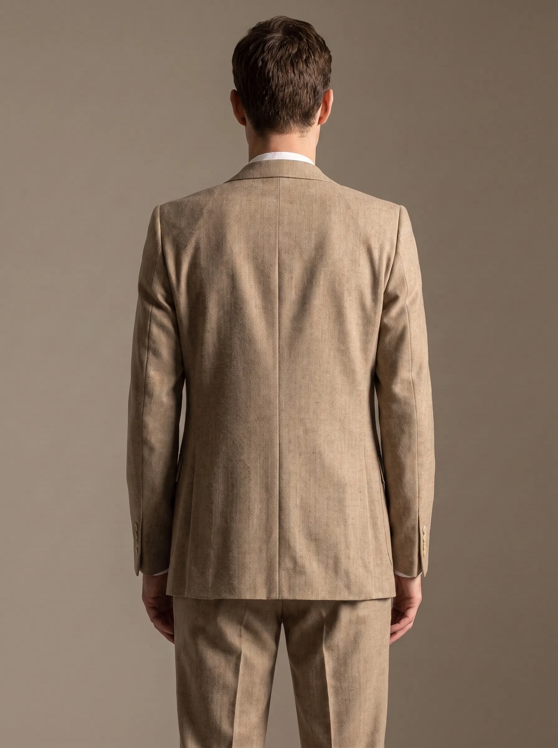 Dapper Beige Tan Textured 3-Piece Formal Suit | Men's Slim Fit Peak Lapel Business Tuxedo