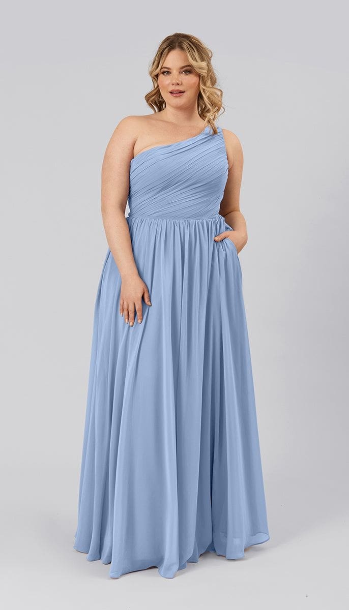Modern A-Line One Shoulder Ruched Strap Bridesmaid Dress With Pockets