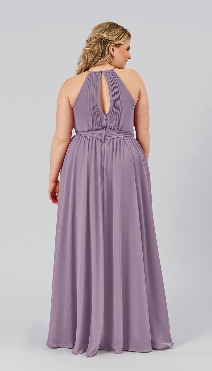 Flowy A-Line High Halter Spaghetti Straps Bridesmaid Dress With Keyhole