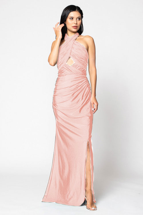 BARI JAY STYLE 2206 Halter Pleated Criss-Cross Bridesmaid Dress With K