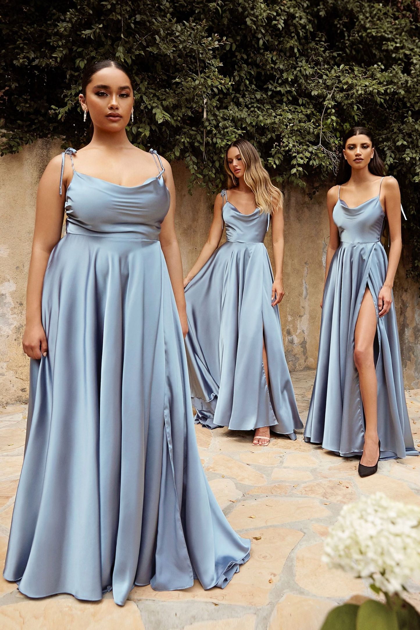 A-Line Adjustable Spaghetti Shoulder Ties Satin Bridesmaid Dress BD104