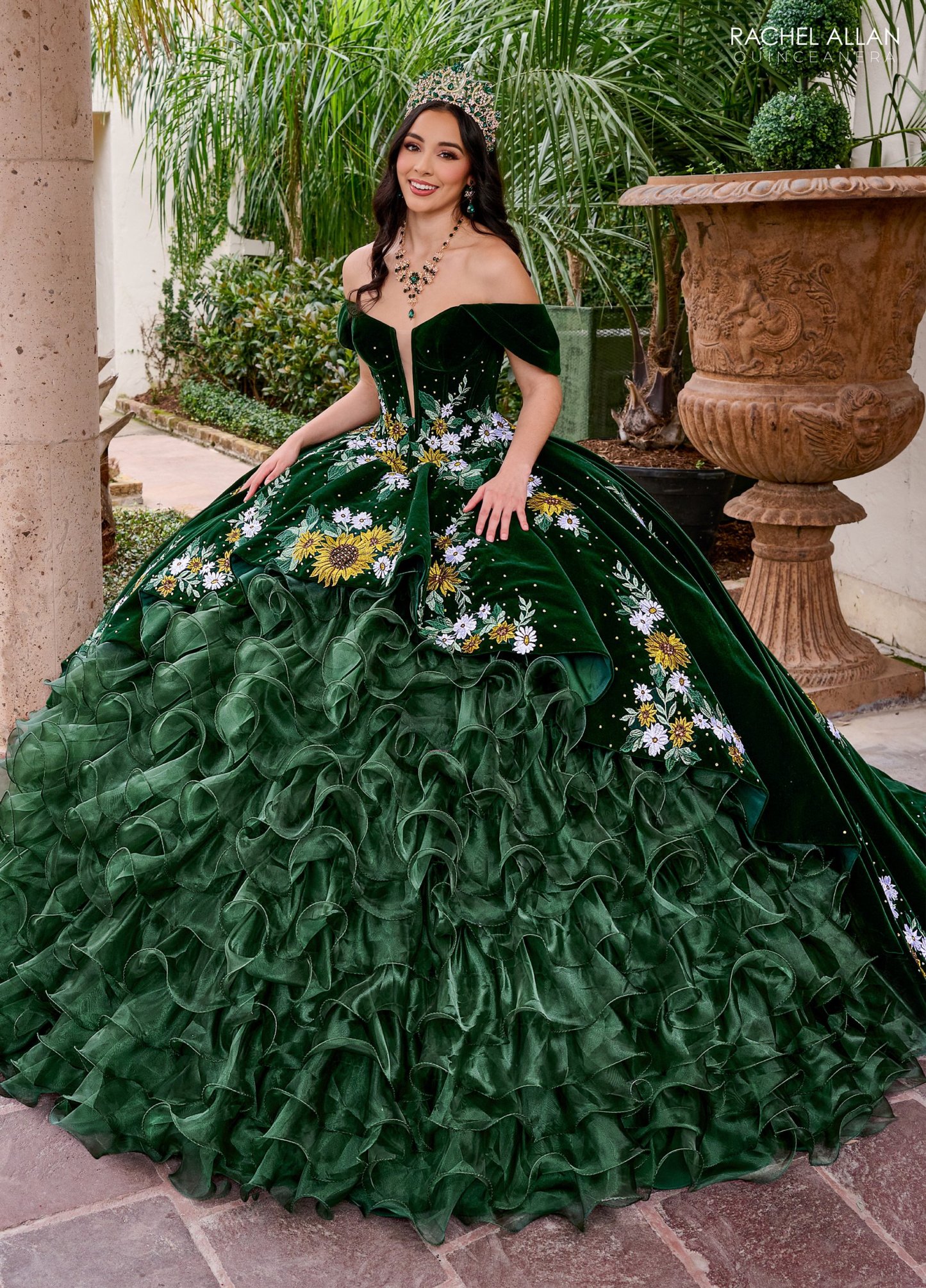 Off-The-Shoulder Ruffles Beading Applique Quinceanera Ball Gown #RQ5005