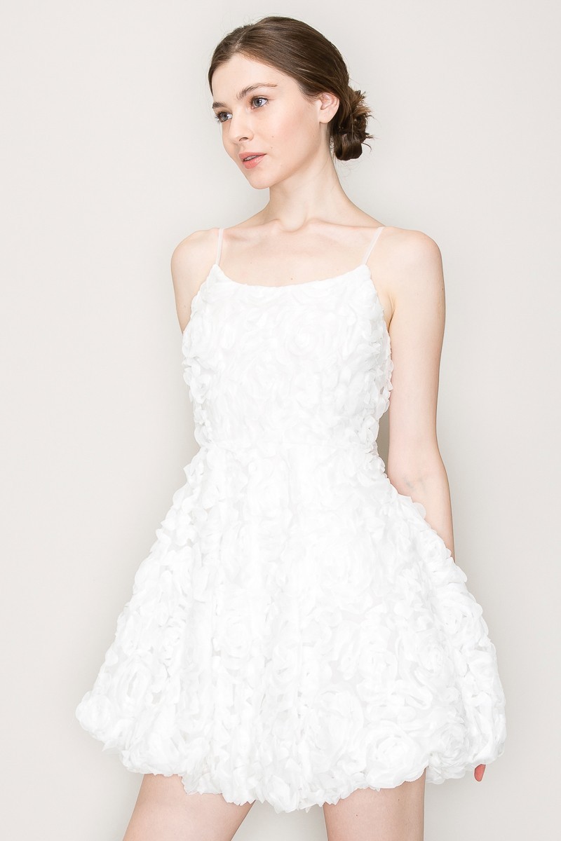 Cotton Sleeveless Floral Applique Mini Dress #23549179