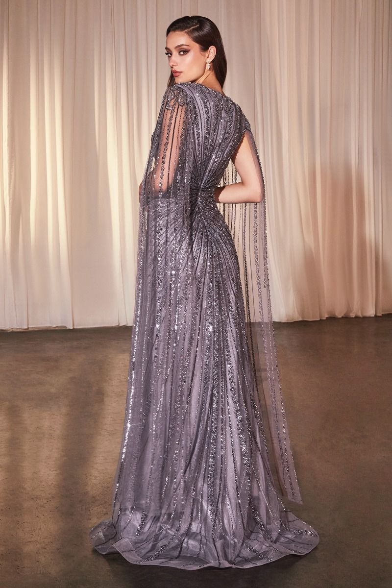 Sheath V-Neck Long Sleeve Fully Beaded Gown CD0239