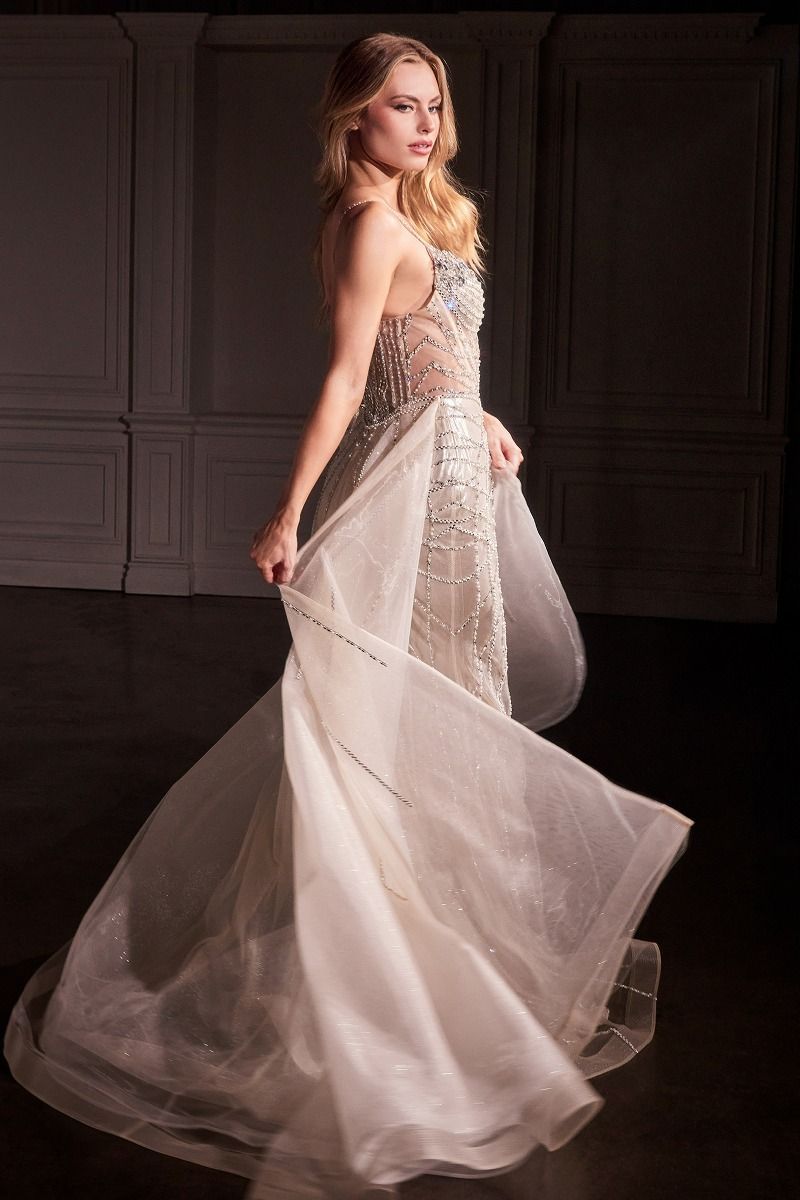 FIT & FLARE CRYSTAL EMBELLISHED GOWN & OVERSKIRT CD763