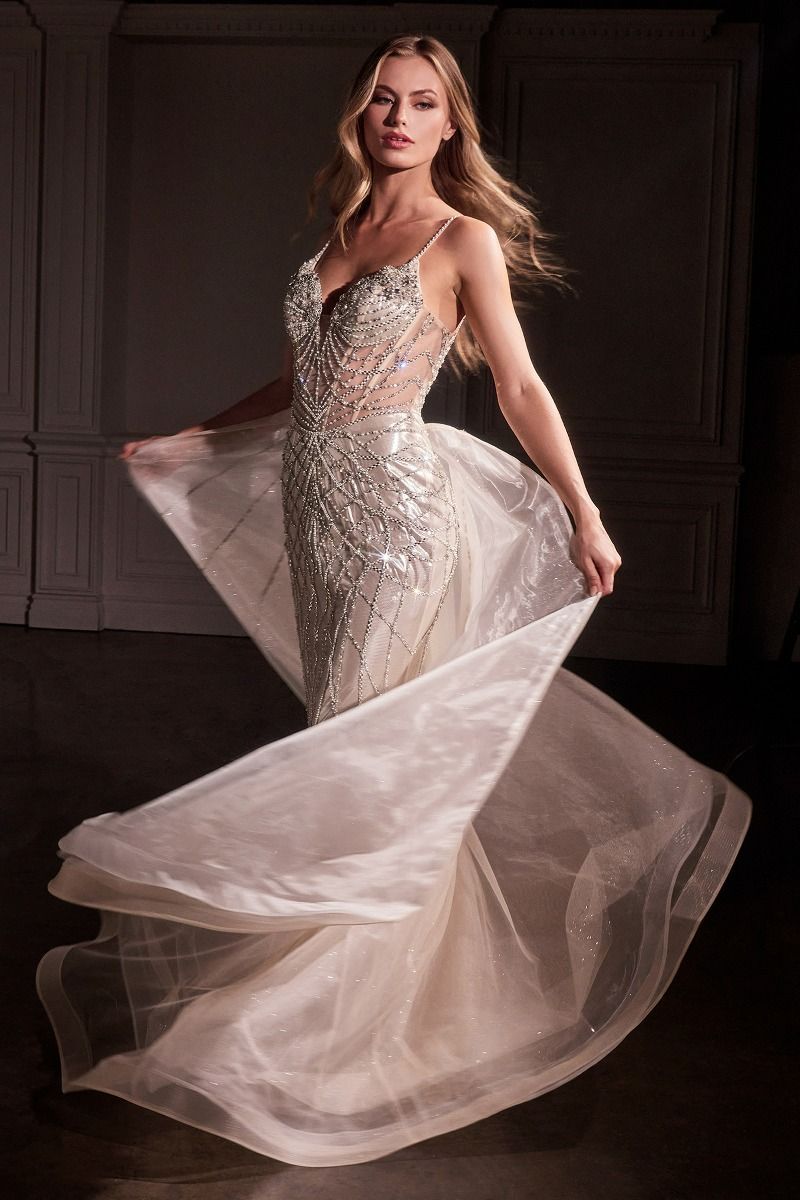 FIT & FLARE CRYSTAL EMBELLISHED GOWN & OVERSKIRT CD763