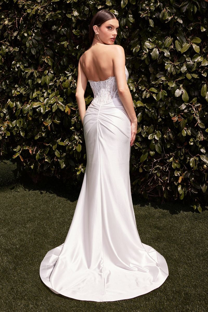 Fitted sweetheart Strapless Satin Lace Off White Wedding Dress