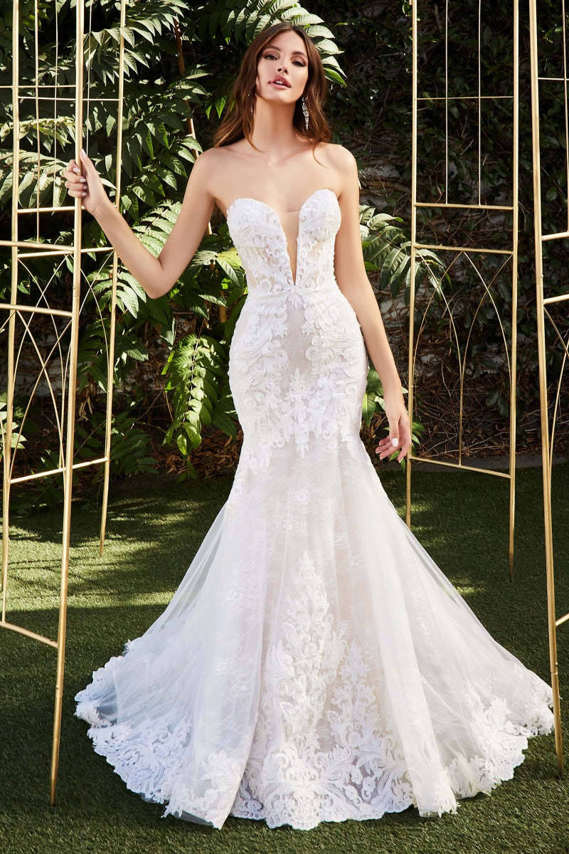 Mermaid Corset Bodice Lace Scallops Bridal Gown #CD928