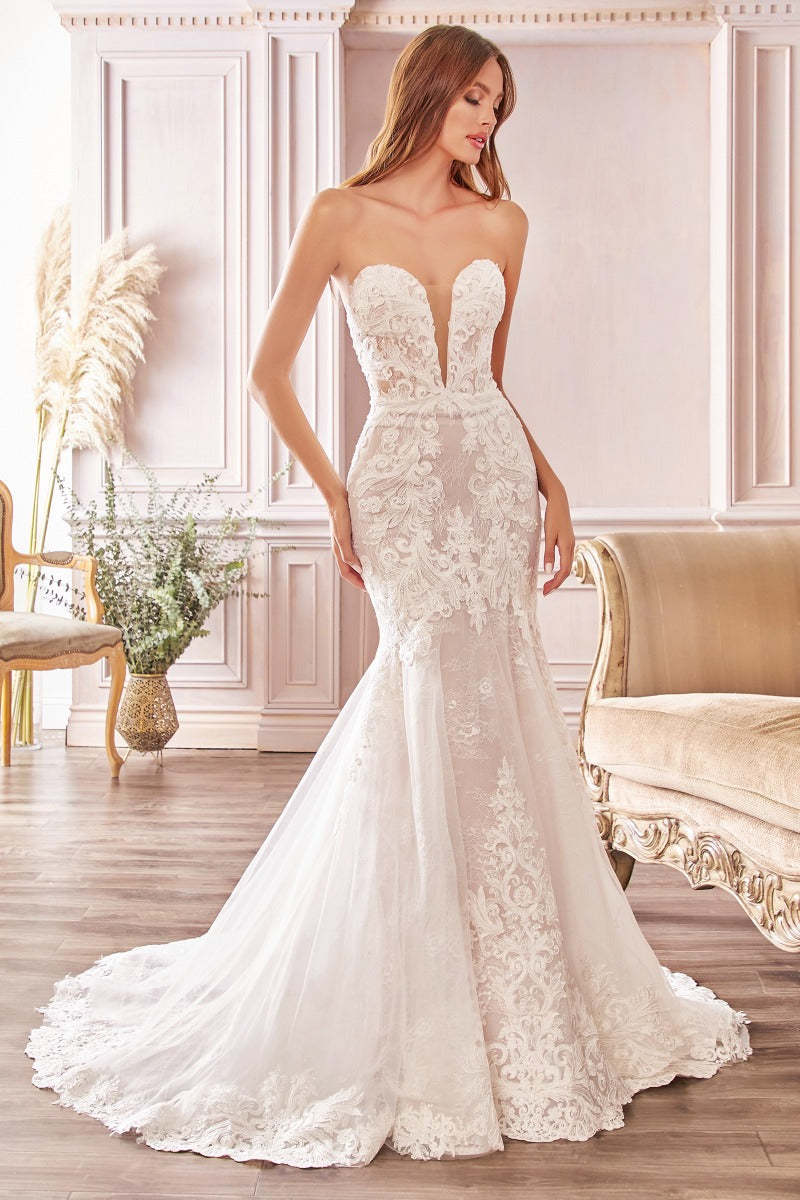 Mermaid Corset Bodice Lace Scallops Bridal Gown #CD928