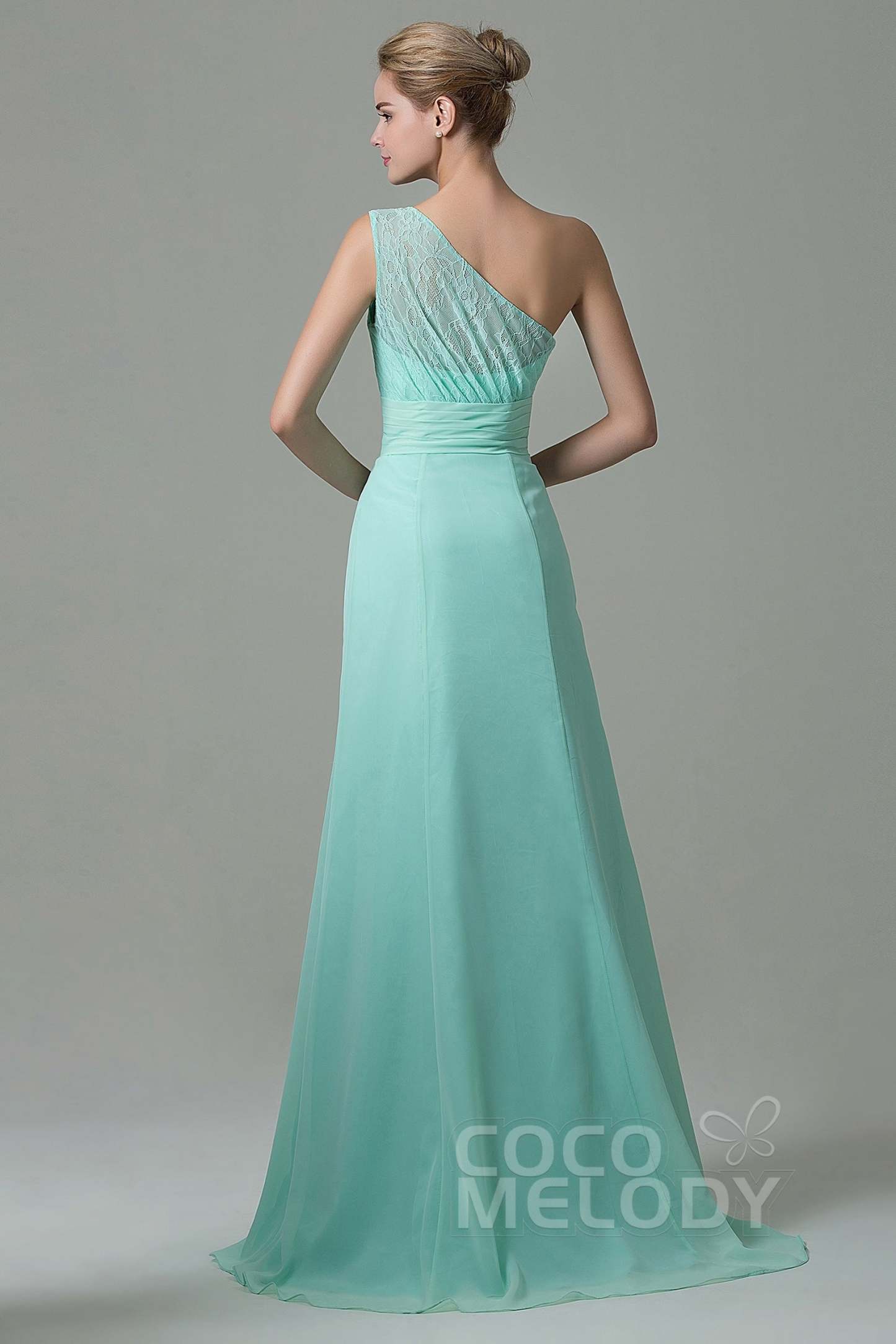Sheath Sweep Train Lace/Chiffon Bridesmaid Dress COZK16004