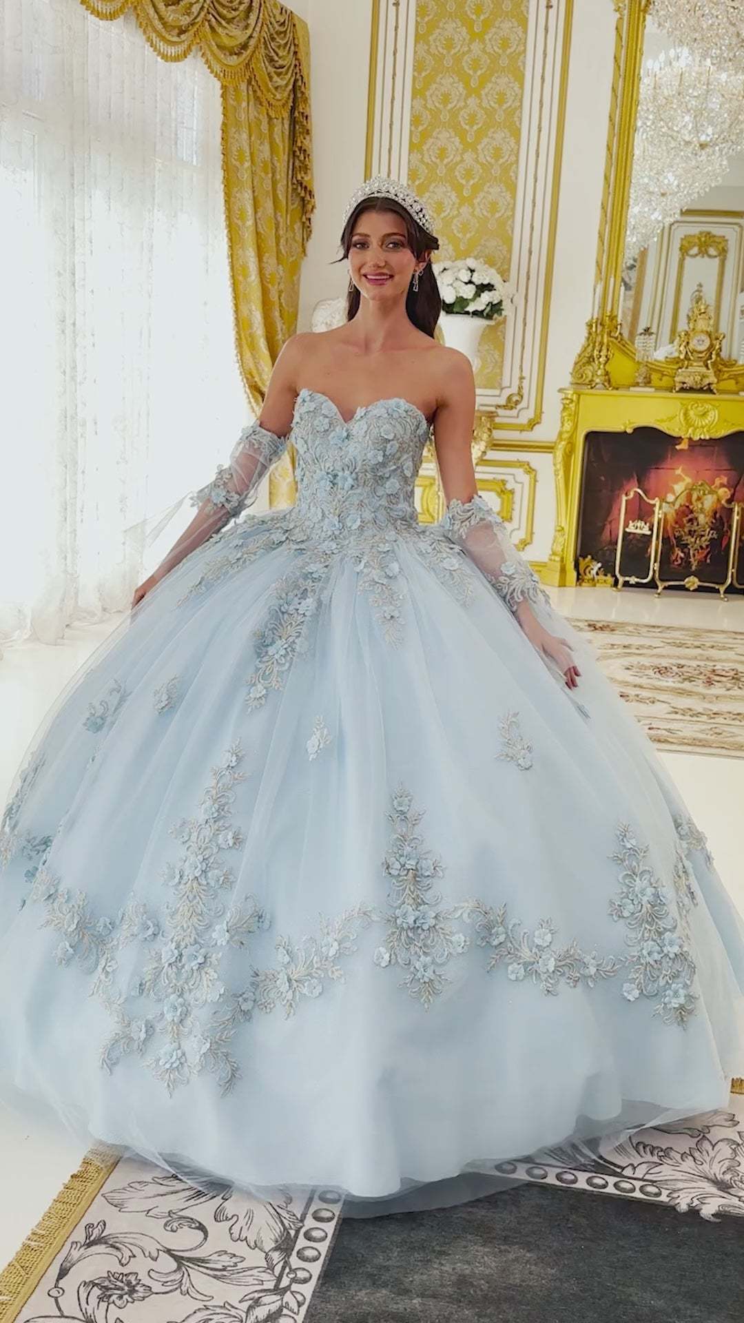 Layered Tulle Ball Gown With Floral Applique #15714