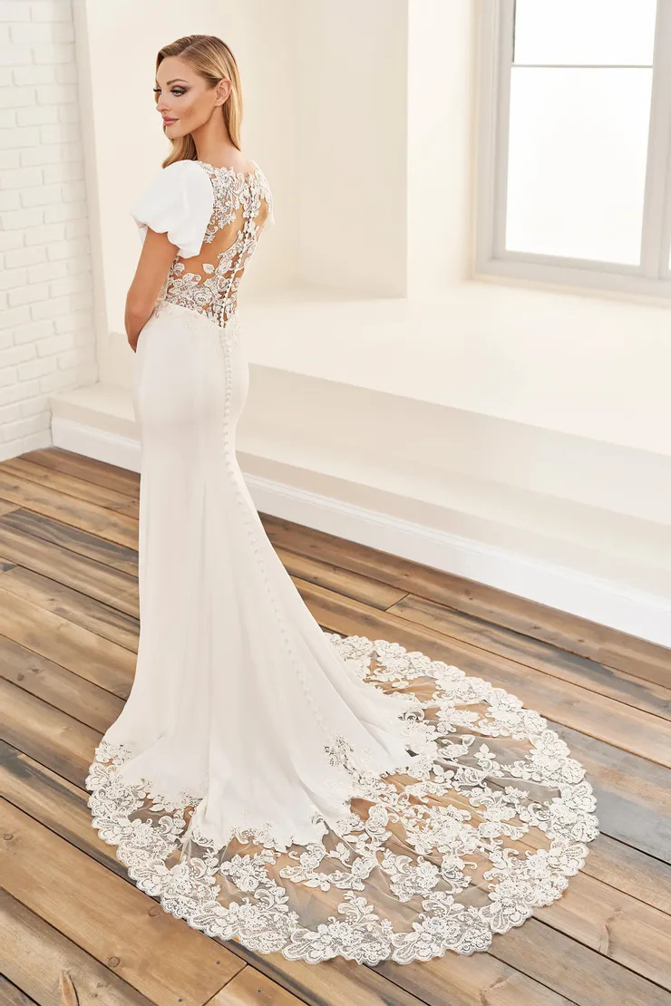 Mermaid Plunging V-Neck Short Sleeve Lace Appliques Wedding Dress #E507
