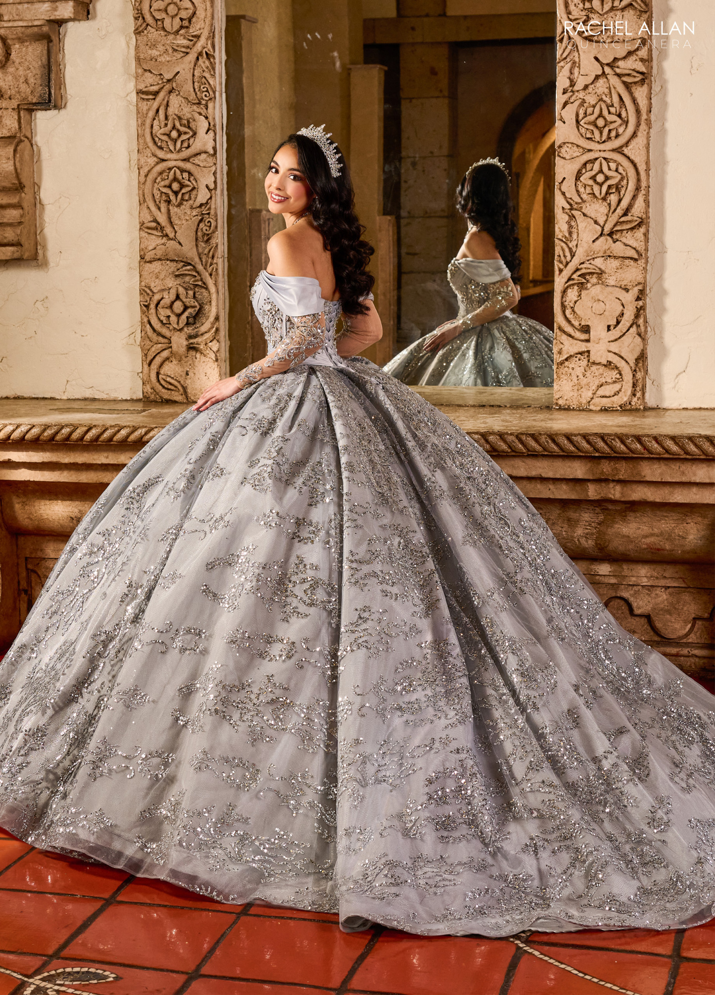Glitter Tulle Satin Heart-Shaped Applique Quinceanera Ball Gown #RQ2194