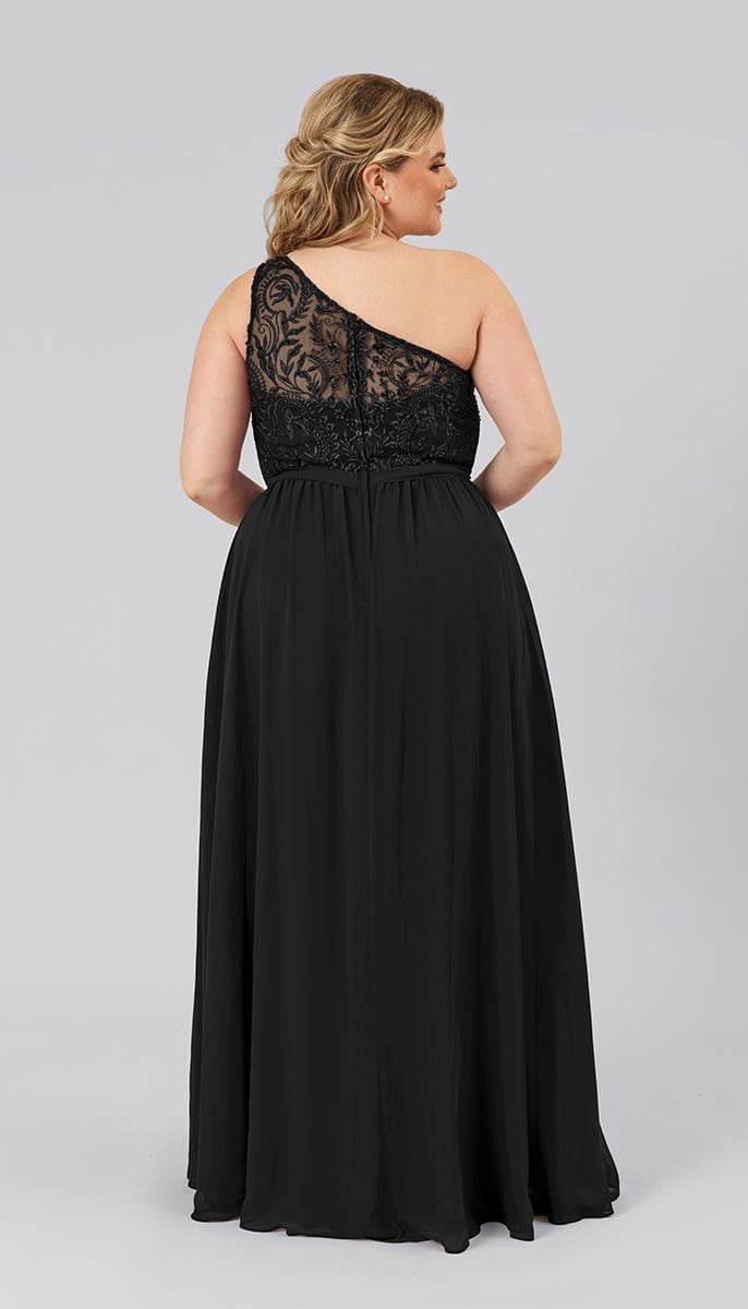 A-Line One Shoulder Chiffon Beaded Lace Bridesmaid Dress
