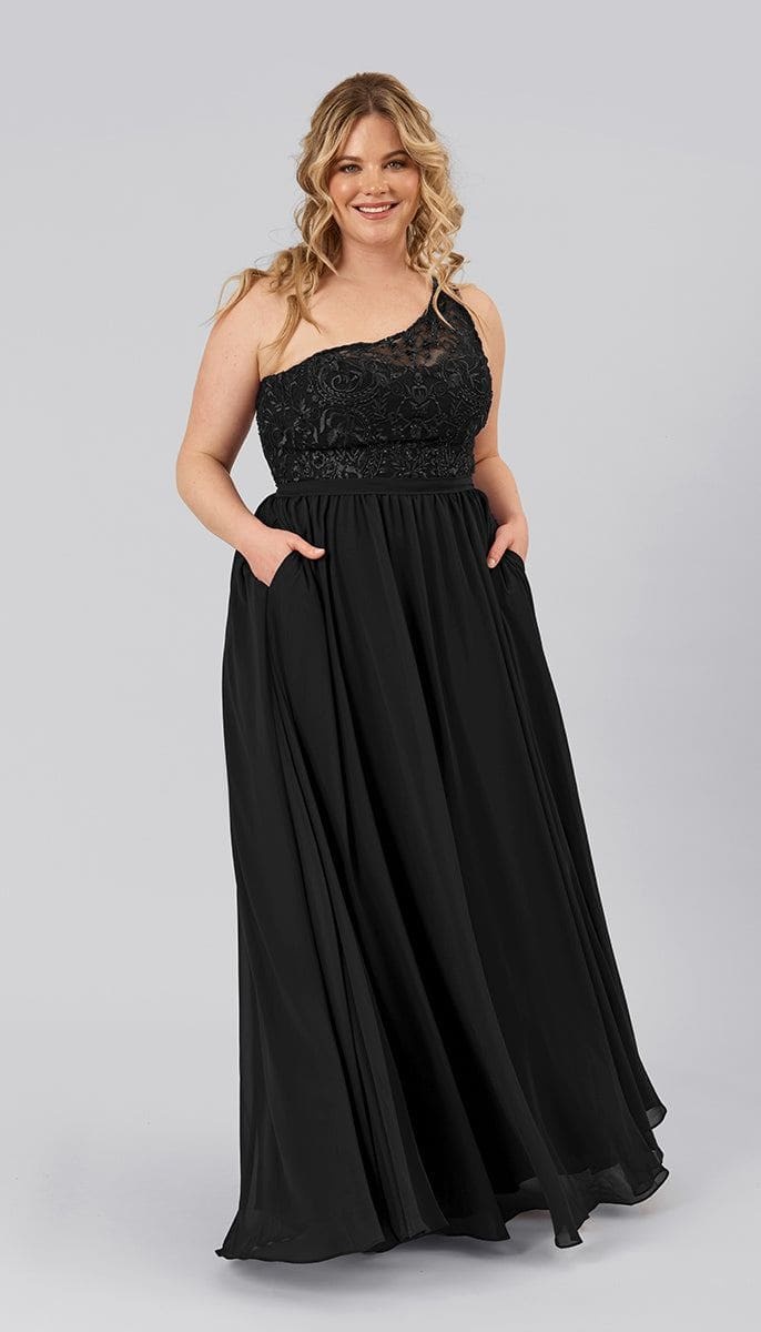 A-Line One Shoulder Chiffon Beaded Lace Bridesmaid Dress