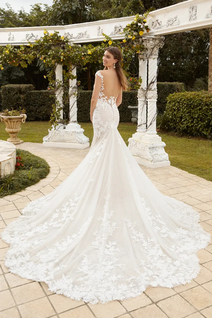 Low Back Beaded Floral Lace Wedding Gown #ST1221