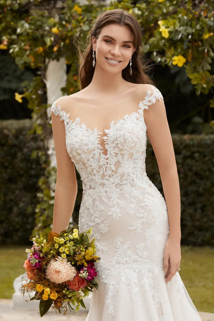 Low Back Beaded Floral Lace Wedding Gown #ST1221