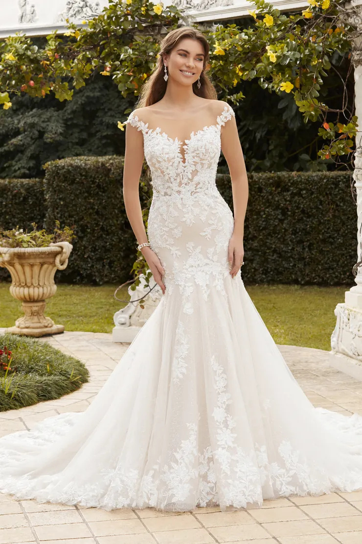 Low Back Beaded Floral Lace Wedding Gown #ST1221