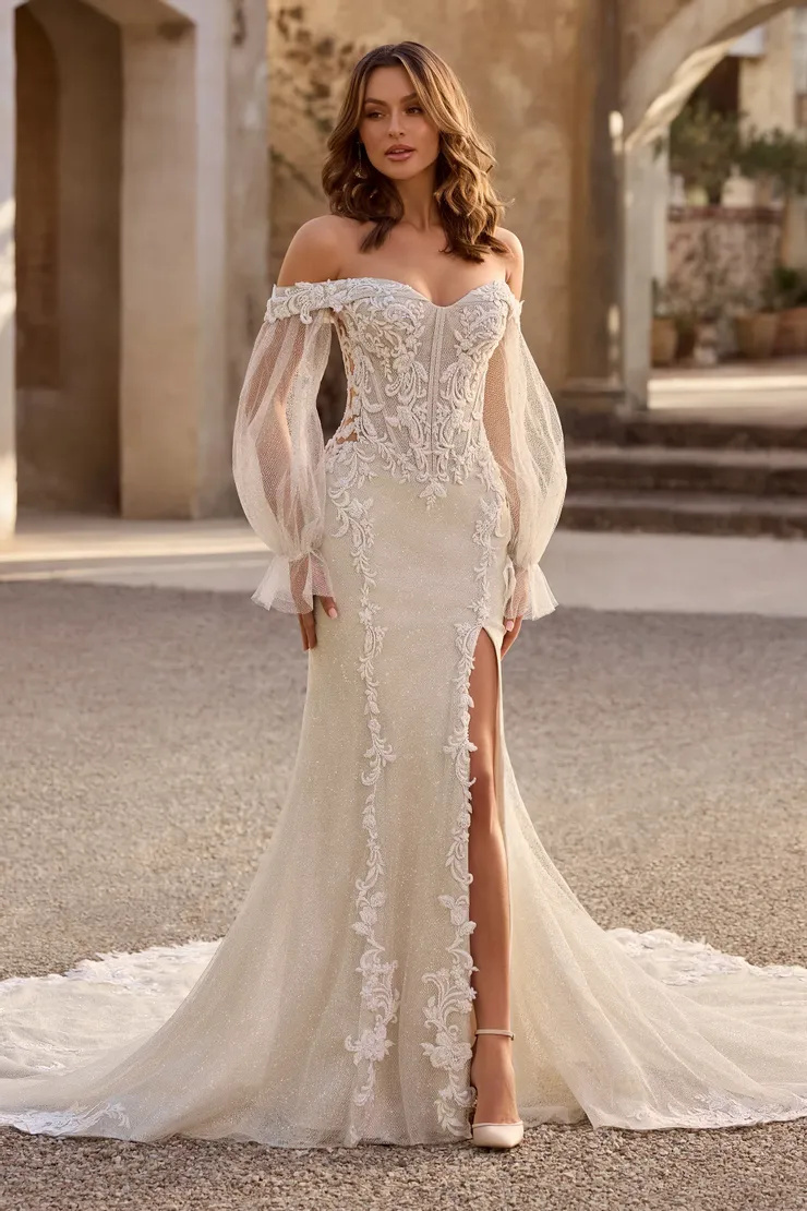 Unique Gold Wedding Gown With Sexy Skirt Split # ST636