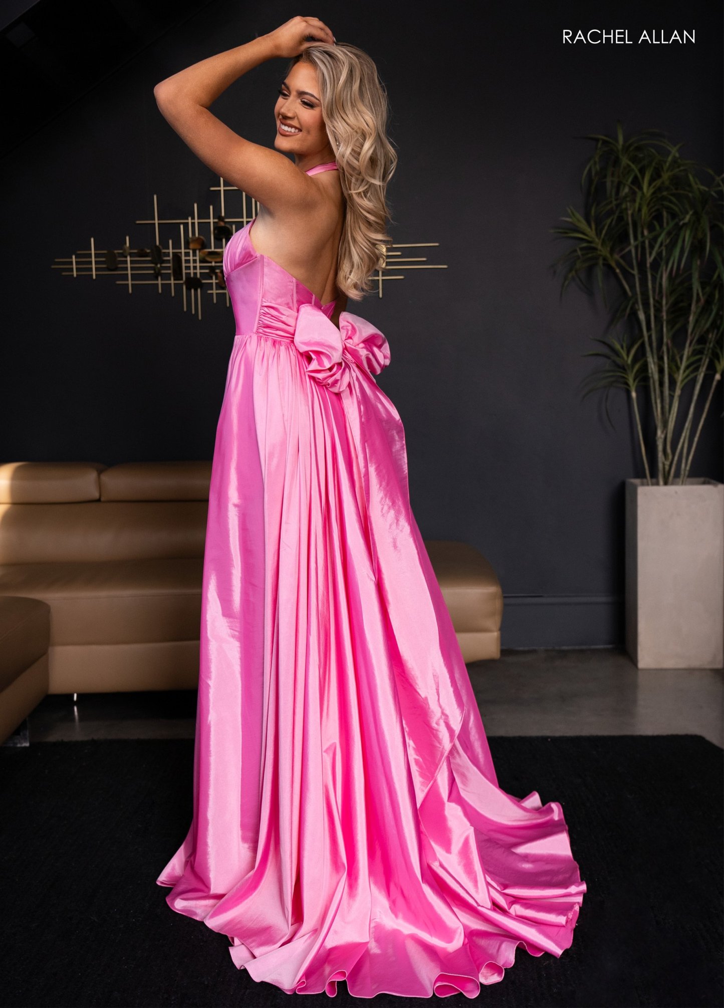 A-Line Halter Keyhole Taffeta Slit Prom Dress 70689