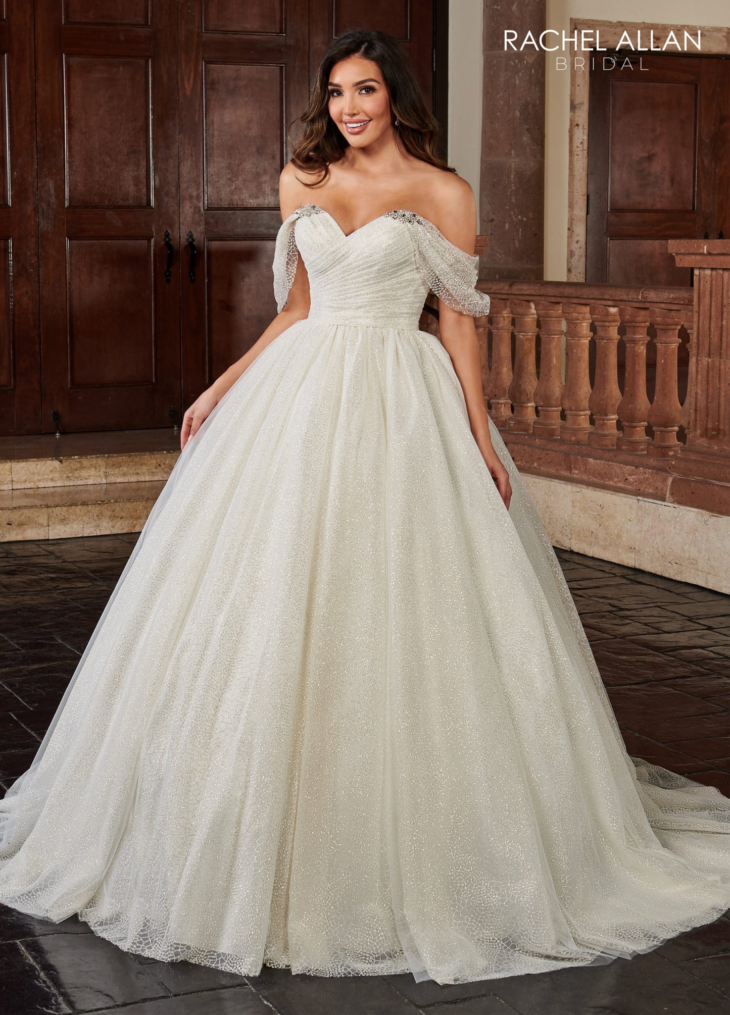 Ball Gown Sweetheart Straps Glitter Tulle Pleated Chapel Train Wedding