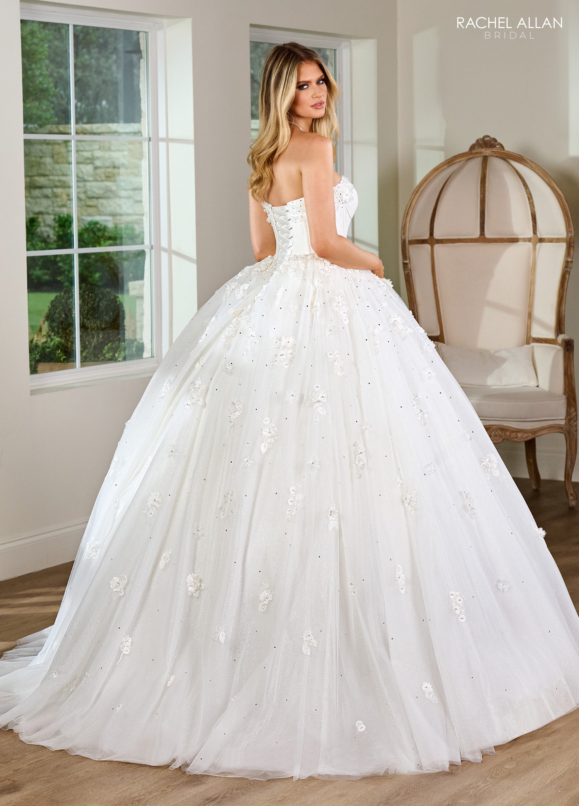 Delicate Sequins Floral Embroidery Detachable Organza Sleeves Wedding Dress RB6152
