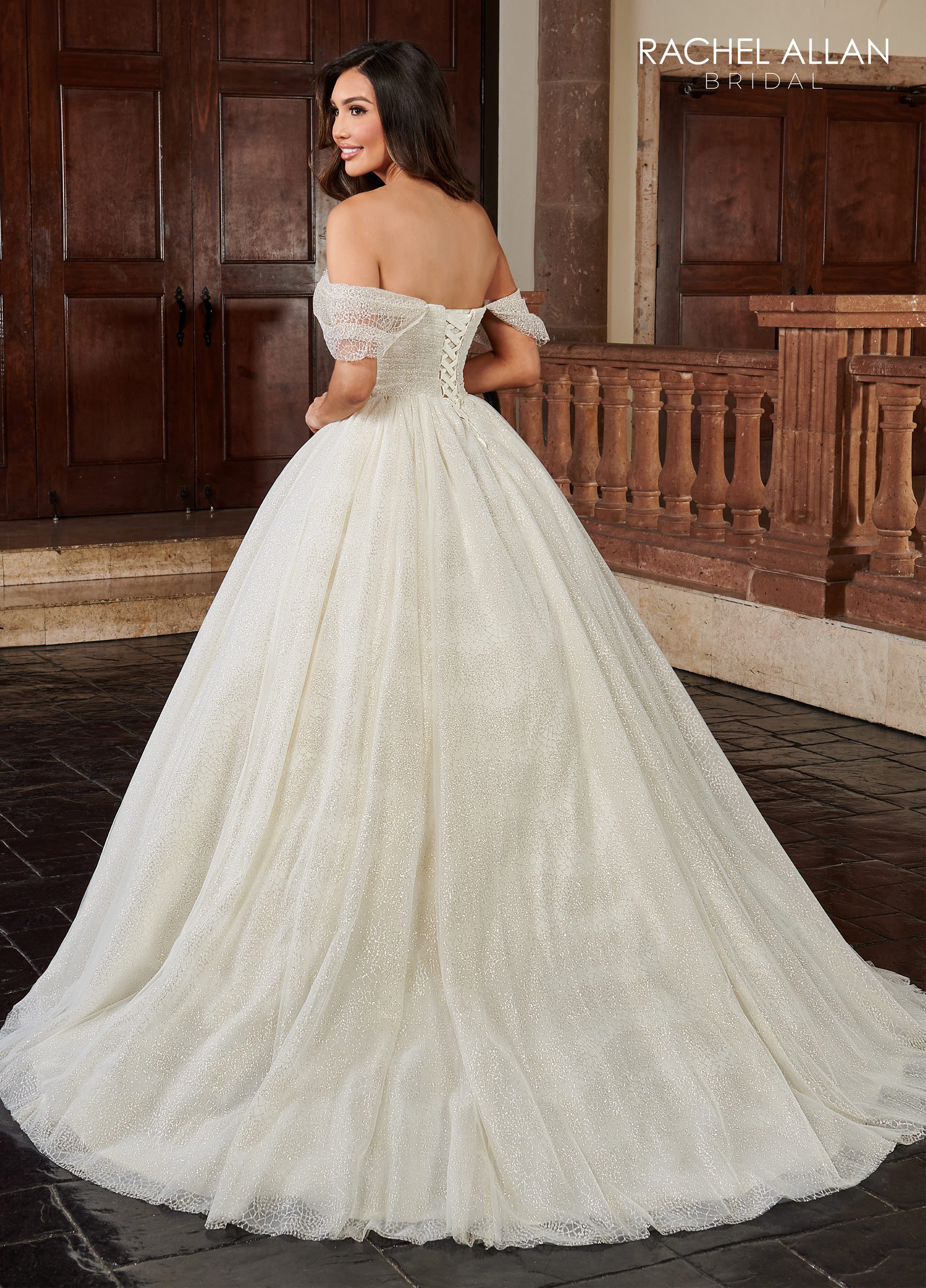 Ball Gown Sweetheart Straps Glitter Tulle Pleated Chapel Train Wedding Dress RB6115