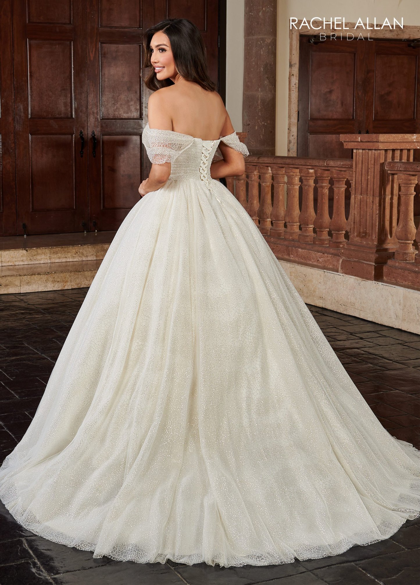 Ball Gown Sweetheart Straps Glitter Tulle Pleated Chapel Train Wedding Dress RB6115