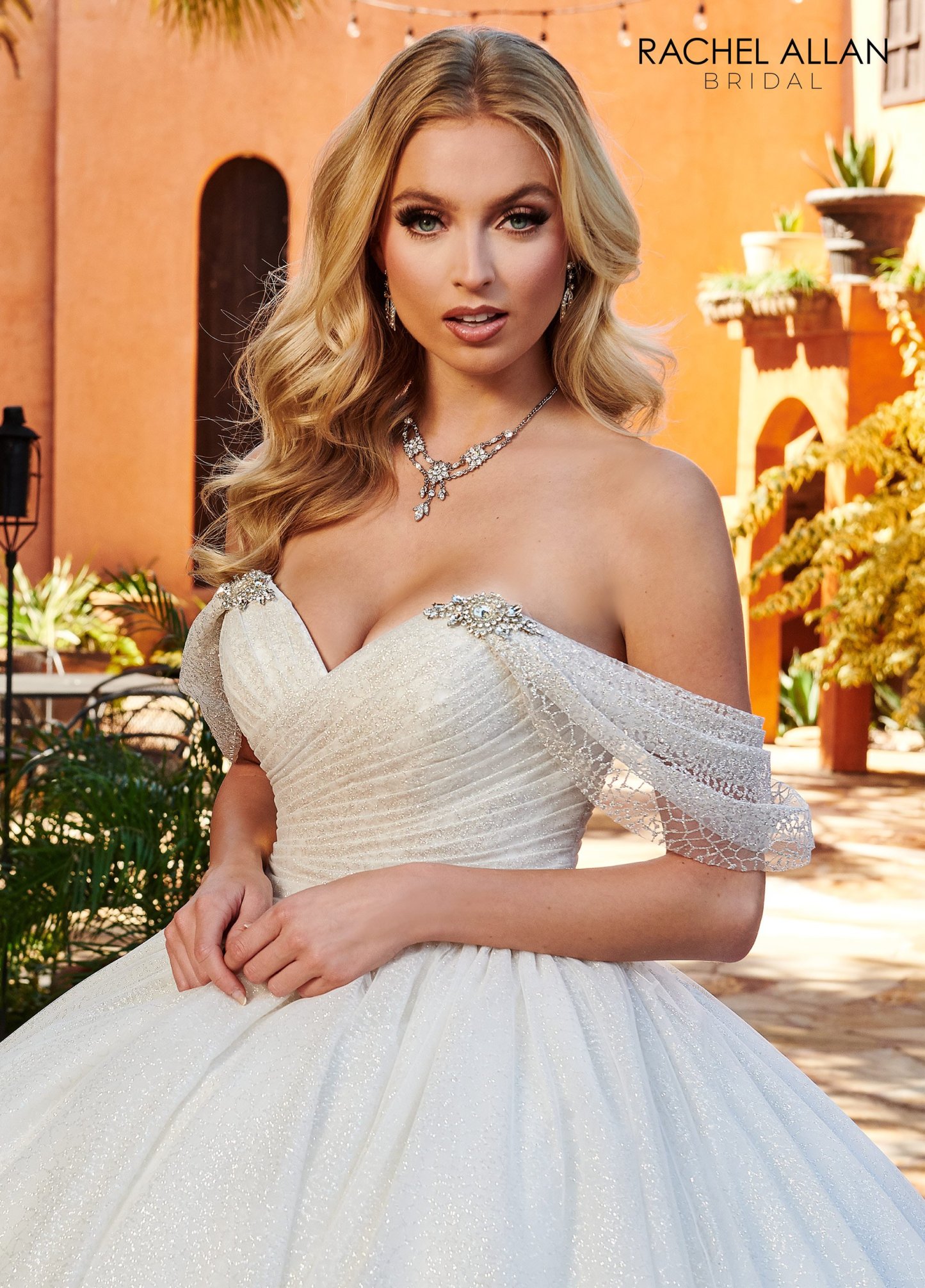 Ball Gown Sweetheart Straps Glitter Tulle Pleated Chapel Train Wedding Dress RB6115